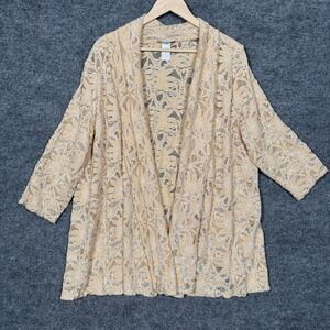 Vintage Only 9 Plus Size 3X Cardigan Cream Lace Open Front Knit Long Sleeves